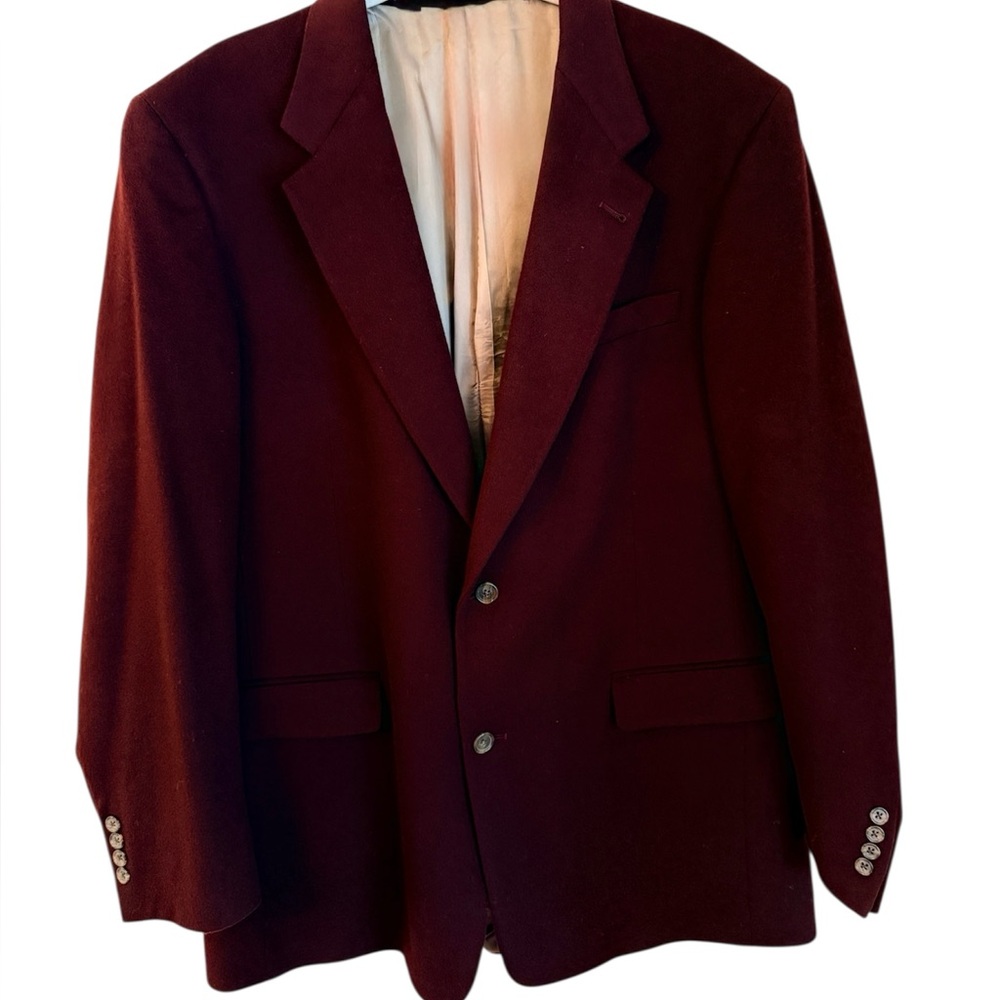 Vintage Cashmere Jacket Hart Schaffner Marx 100% Cash Burgundy Blazer 44L USA